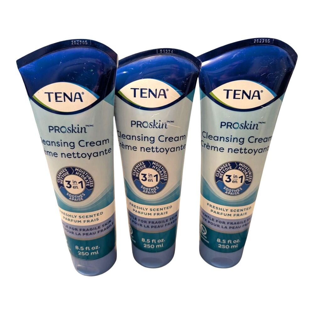 Lot of 3 TENA ProSkin 3-in-1 Cleansing Cream Freshly Scented 8.5 oz / 250ml Each